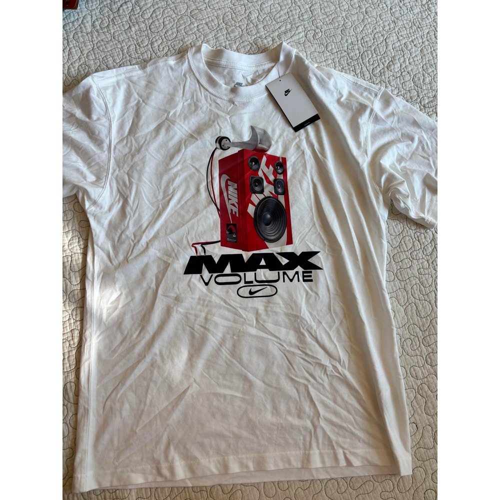 Nike Mens Max Volume Speaker Graphic T-Shirt White Loose Fit Medium
